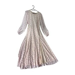 Et Clet Midi Dress Womens Medium Cream Pink Floral Open Back Slit C1438D